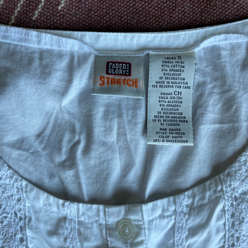 Lacy vintage Faded Glory Stretch white cotton tank blouse - Picture 4 of 7